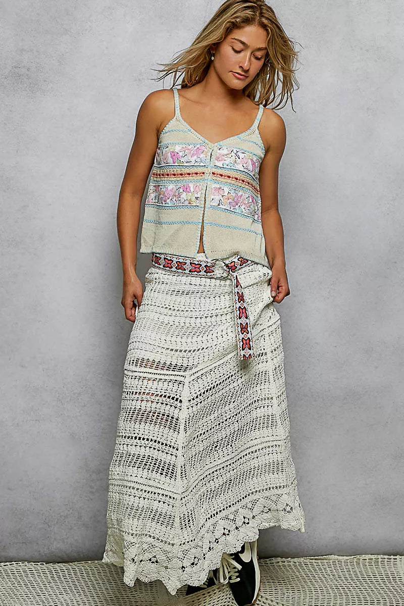 pol printed contrast Pol Printed Contrast Button Down Cami with Trim Detail and Blanket Stitch view 7 (top) - shop at us.meee