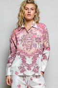 Pol Printed Floral Button Down Shirt IVORY MULTI (top) - floral printed polo t shirts, floral printed p - shop at us.meeeshop