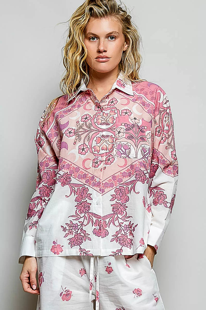 Pol Printed Floral Button Down Shirt view 4 (top) - floral printed polo t shirts, floral printed polo t - shop at us.meeeshop