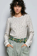 Pol Ribbed Knit Floral Crew Neck Long Sleeve Top IVORY (top) - polo ribbed knit top, john elliott ribbe - shop at us.meeeshop