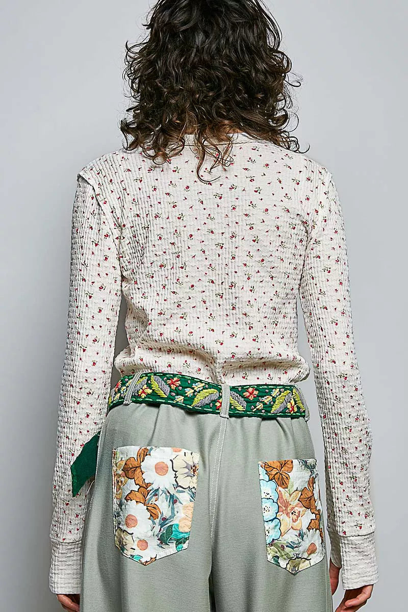 Pol Ribbed Knit Floral Crew Neck Long Sleeve Top IVORY view 3 (top) - polo ribbed knit top, john elliot - shop at us.meeeshop