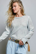 Pol Ribbed Knit Floral Crew Neck Long Sleeve Top PALE BLUE (top) - polo ribbed knit top, john elliott r - shop at us.meeeshop