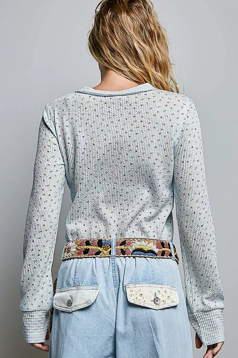 Pol Ribbed Knit Floral Crew Neck Long Sleeve Top PALE BLUE view 3 (top) - polo ribbed knit top, john el - shop at us.meeeshop