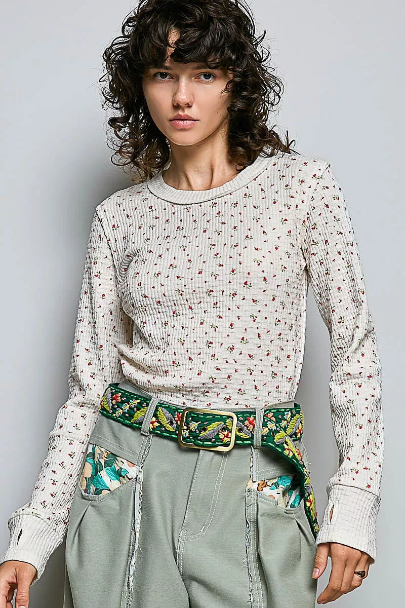 Pol Ribbed Knit Floral Crew Neck Long Sleeve Top view 4 (top) - polo ribbed knit top, john elliott ribb - shop at us.meeeshop