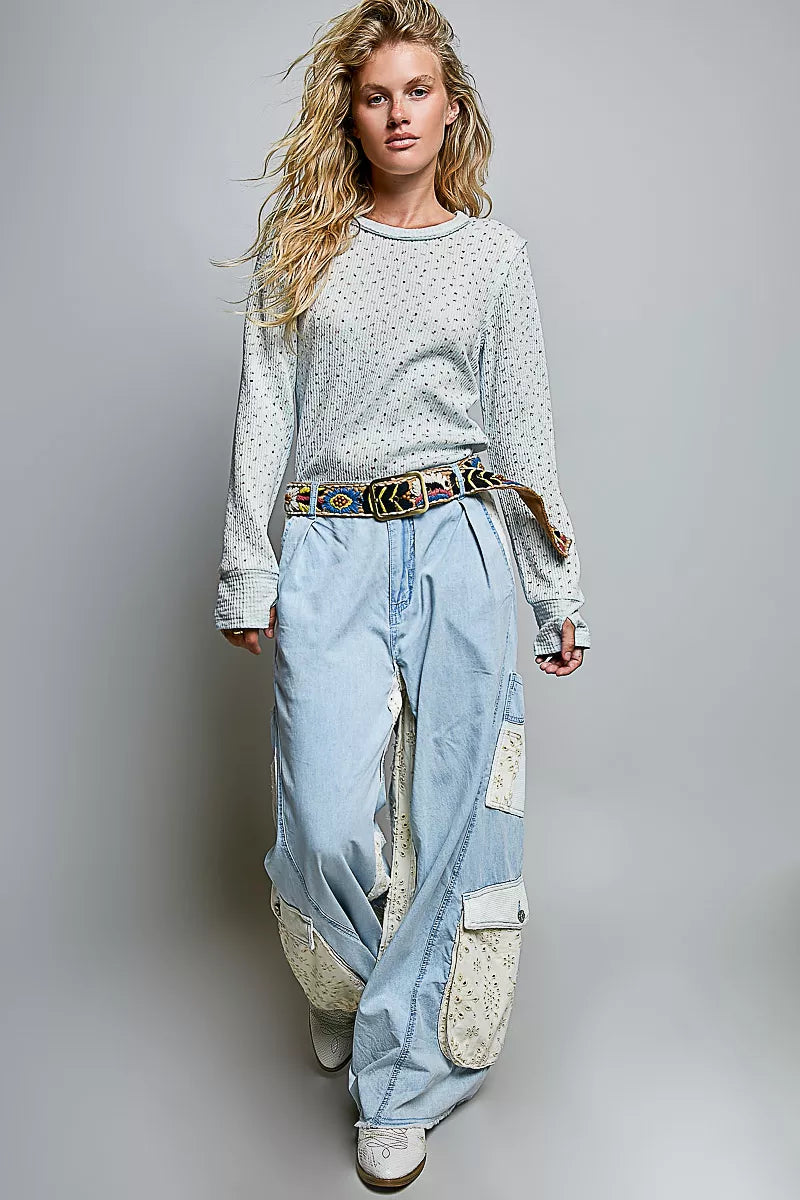 Pol Ribbed Knit Floral Crew Neck Long Sleeve Top view 5 (top) - polo ribbed knit top, john elliott ribb - shop at us.meeeshop