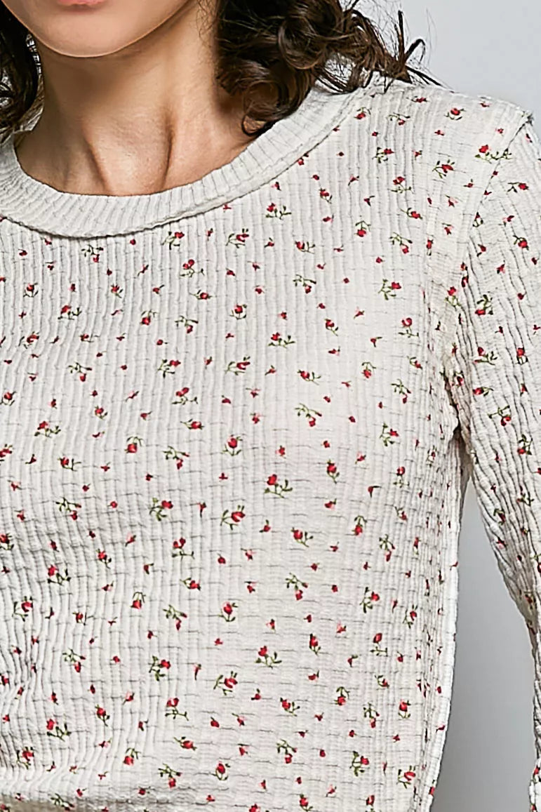 Pol Ribbed Knit Floral Crew Neck Long Sleeve Top view 6 (top) - polo ribbed knit top, john elliott ribb - shop at us.meeeshop