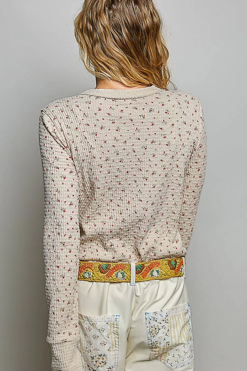 pol ribbed knit Pol Ribbed Knit Floral Crew Neck Long Sleeve Top view 3 (top) - shop at us.meeeshop