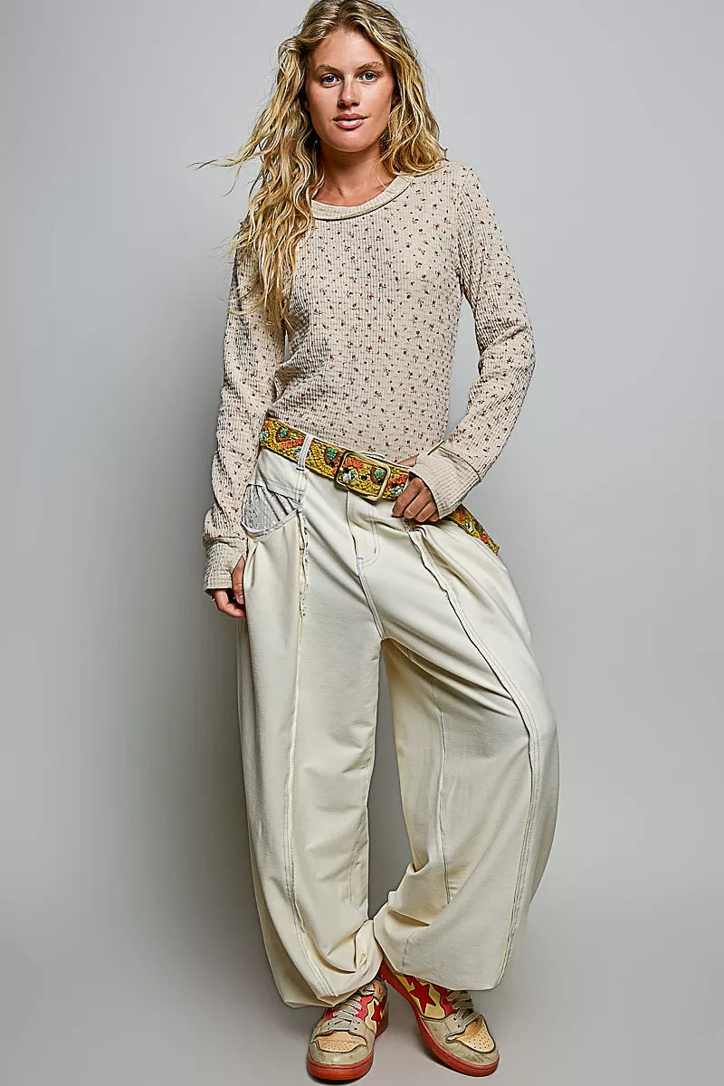 pol ribbed knit Pol Ribbed Knit Floral Crew Neck Long Sleeve Top view 5 (top) - shop at us.meeeshop