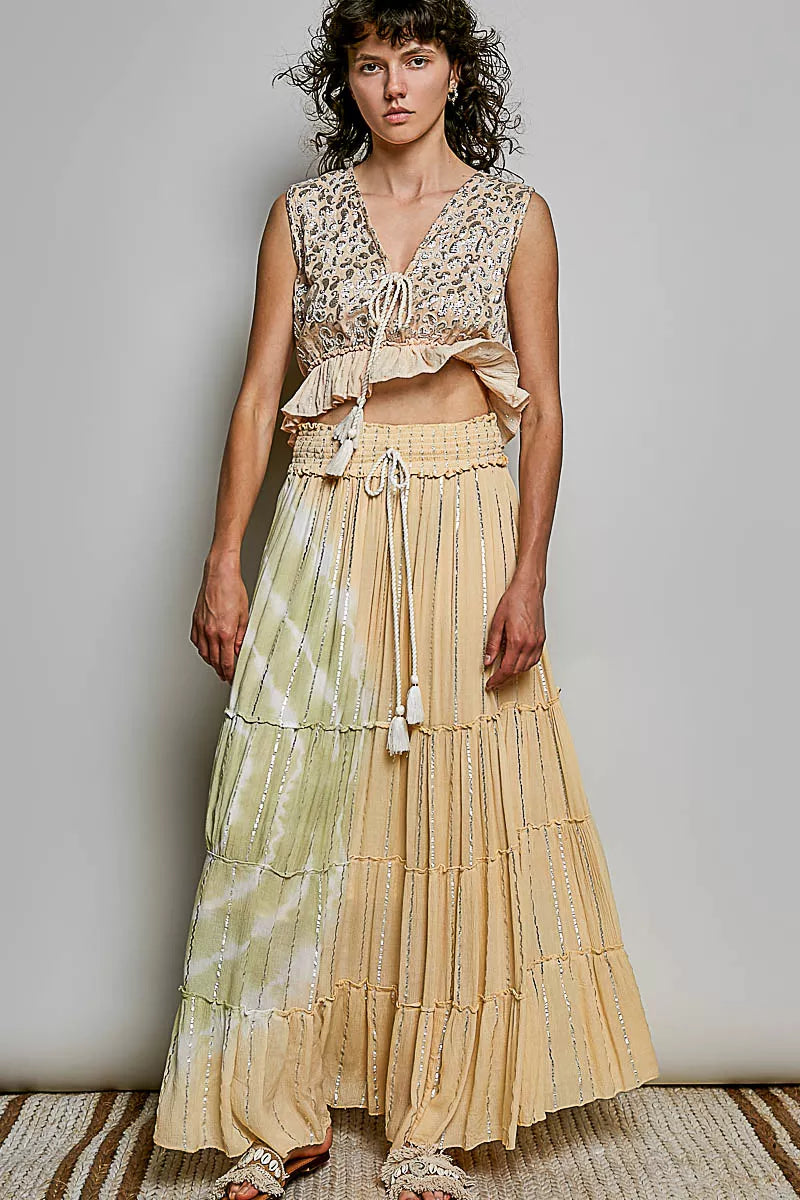Pol Shimmer Tiered Reverse Ruffle Smocked Waist Maxi Skirt view 5 (dress) - pol skirt, pol maxi skirt,  - shop at us.meeeshop