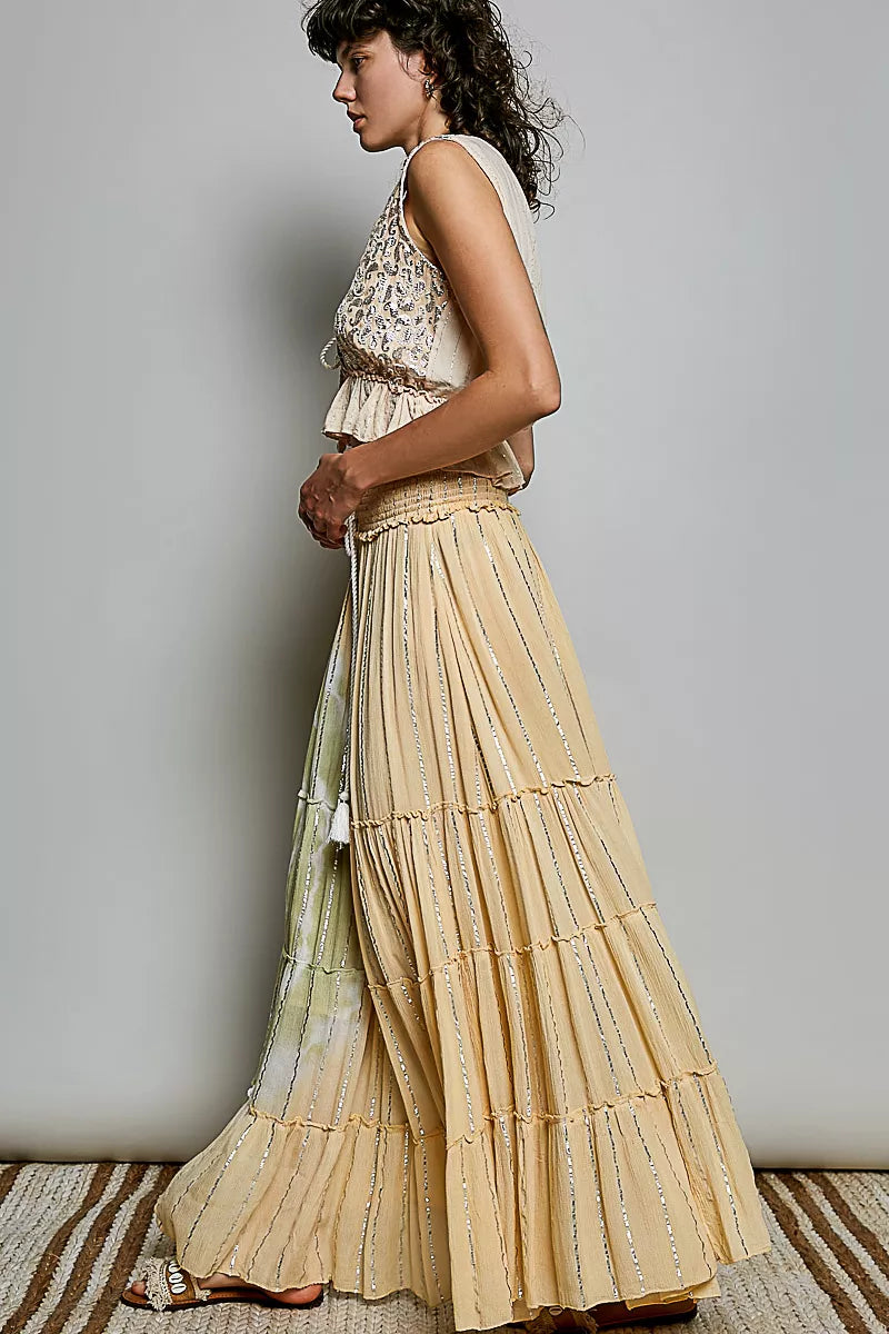 Pol Shimmer Tiered Reverse Ruffle Smocked Waist Maxi Skirt view 7 (dress) - pol skirt, pol maxi skirt,  - shop at us.meeeshop