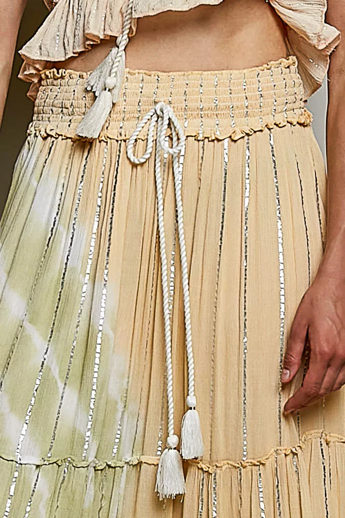 Pol Shimmer Tiered Reverse Ruffle Smocked Waist Maxi Skirt view 8 (dress) - pol skirt, pol maxi skirt,  - shop at us.meeeshop