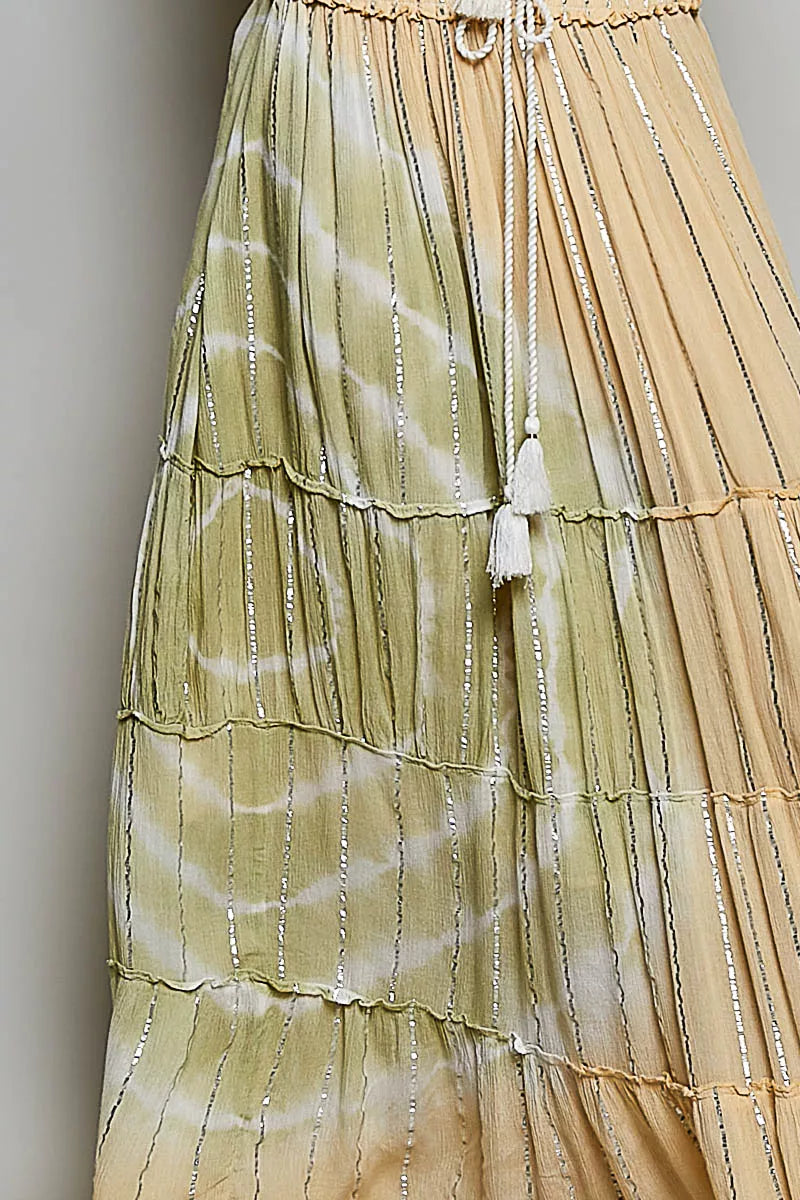 Pol Shimmer Tiered Reverse Ruffle Smocked Waist Maxi Skirt view 9 (dress) - pol skirt, pol maxi skirt,  - shop at us.meeeshop