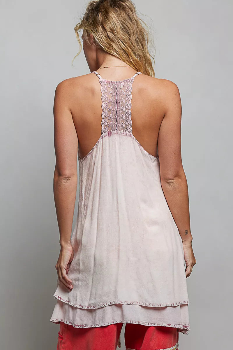 pol solid vintage Pol Solid Vintage Wash Embroidered Sleeveless Cotton Mini Dress view 3 (dress) - shop at us.meeeshop