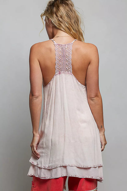 pol solid vintage Pol Solid Vintage Wash Embroidered Sleeveless Cotton Mini Dress view 3 (dress) - shop at us.meeeshop