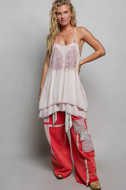 pol solid vintage Pol Solid Vintage Wash Embroidered Sleeveless Cotton Mini Dress view 5 (dress) - shop at us.meeeshop