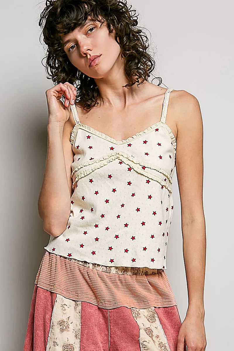 Pol Star Printed Lightweight Ribbed Knit Cami NATURAL MULTI view 2 (top) - pol cami, pol knit cami, pol - shop at us.meeeshop