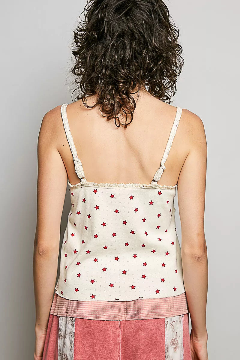 pol star printed Pol Star Printed Lightweight Ribbed Knit Cami view 4 (top) - shop at us.meeeshop
