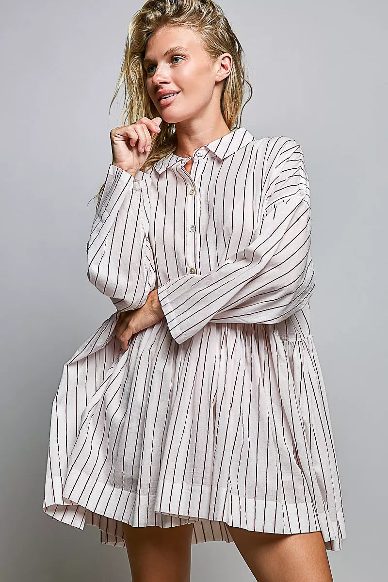 Pol Striped Gathered Waist Woven Shirt Dress view 5 (dress) - pol dress, pol shirt dress, pol striped g - shop at us.meeeshop