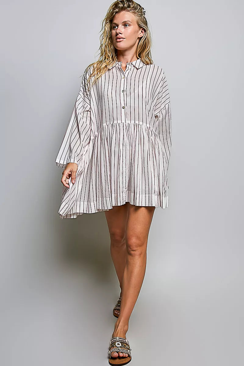 Pol Striped Gathered Waist Woven Shirt Dress view 6 (dress) - pol dress, pol shirt dress, pol striped g - shop at us.meeeshop