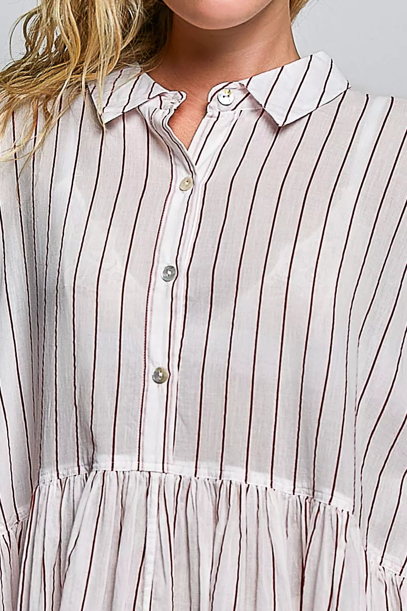 Pol Striped Gathered Waist Woven Shirt Dress view 7 (dress) - pol dress, pol shirt dress, pol striped g - shop at us.meeeshop