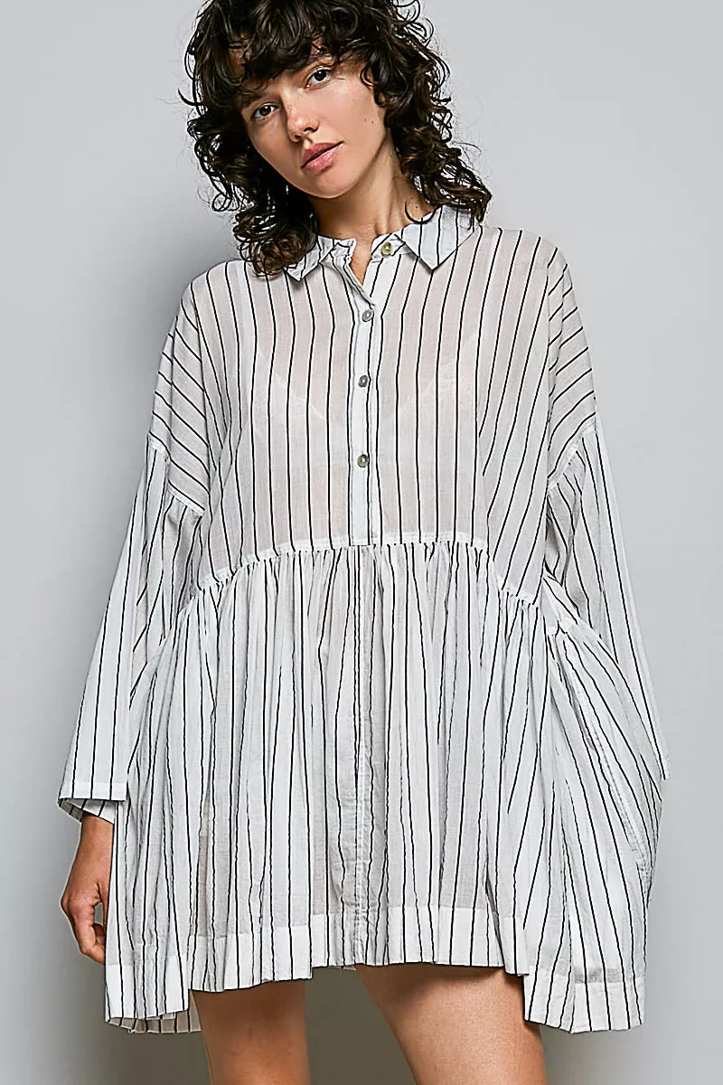 Pol Striped Relaxed Fit Shirt Dress NAVY STRIPE (dress) - pol dress, pol shirt dress, pol striped relax - shop at us.meeeshop