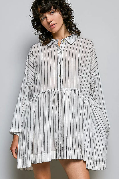 Pol Striped Relaxed Fit Shirt Dress NAVY STRIPE (dress) - pol dress, pol shirt dress, pol striped relax - shop at us.meeeshop
