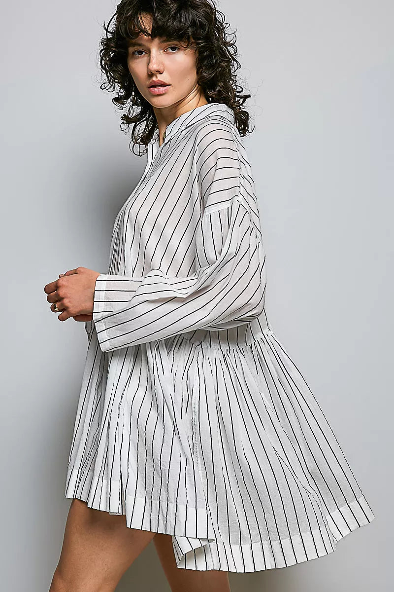 Pol Striped Relaxed Fit Shirt Dress NAVY STRIPE view 2 (dress) - pol dress, pol shirt dress, pol stripe - shop at us.meeeshop
