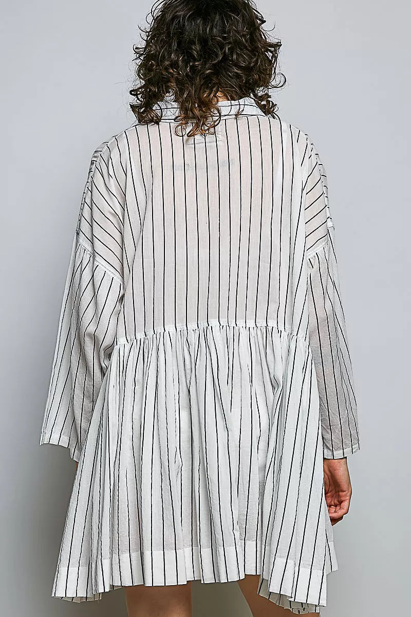 Pol Striped Relaxed Fit Shirt Dress NAVY STRIPE view 3 (dress) - pol dress, pol shirt dress, pol stripe - shop at us.meeeshop