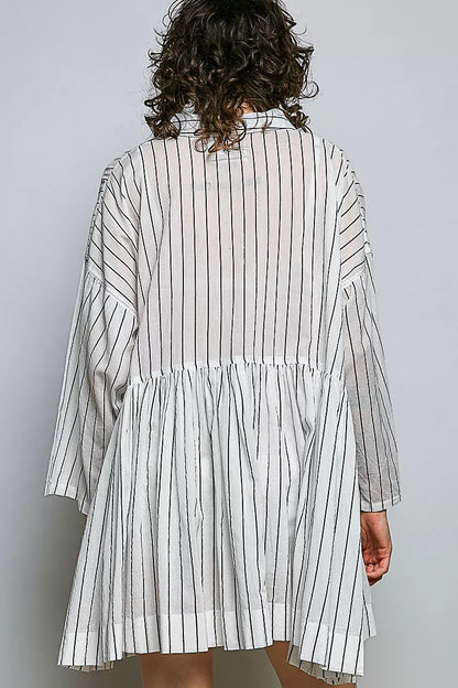 Pol Striped Relaxed Fit Shirt Dress NAVY STRIPE view 3 (dress) - pol dress, pol shirt dress, pol stripe - shop at us.meeeshop
