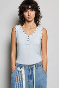 Pol Studded Trim Button-front Ruffle Detail Tank BABY BLUE (top) - pol studded tank, pol studded denim  - shop at us.meeeshop