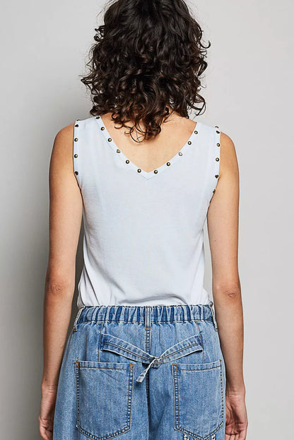 pol studded trim Pol Studded Trim Button-front Ruffle Detail Tank view 4 (top) - shop at us.meeeshop