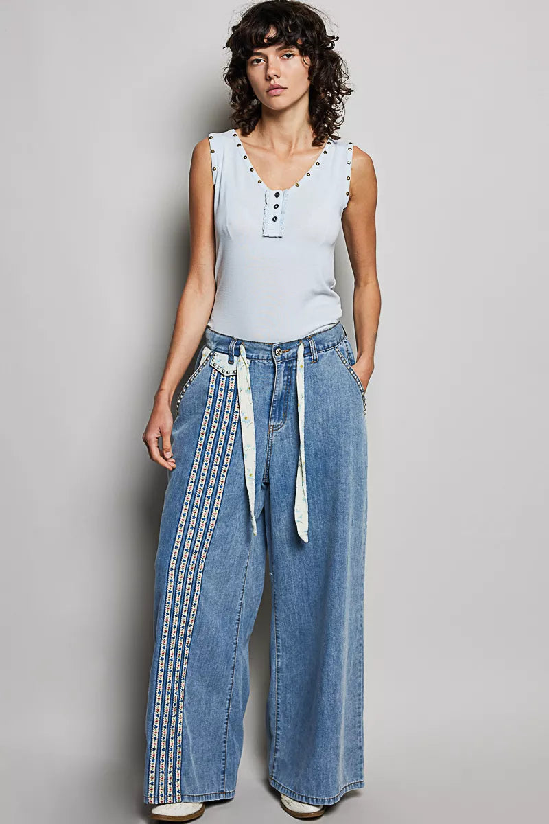 pol studded trim Pol Studded Trim Button-front Ruffle Detail Tank view 5 (top) - shop at us.meeeshop