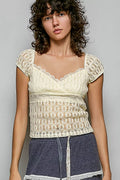 Pol Sweetheart Neck Lace Short Sleeve Top NATURAL (top) - pol top, pol short top, pol sweetheart lace t - shop at us.meeeshop