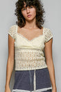 Pol Sweetheart Neck Lace Short Sleeve Top