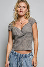 Pol Sweetheart Neck Lace Short Sleeve Top
