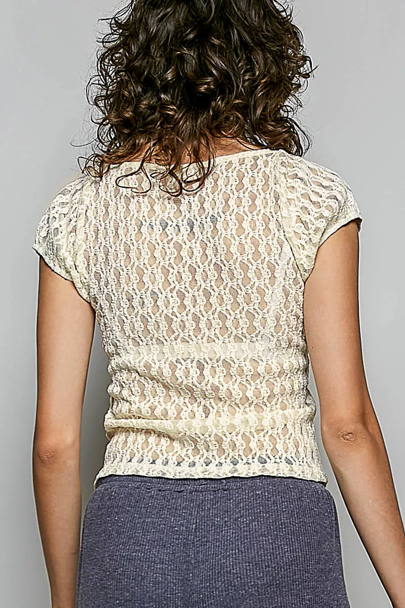 pol sweetheart neck Pol Sweetheart Neck Lace Short Sleeve Top view 4 (top) - shop at us.meeeshop