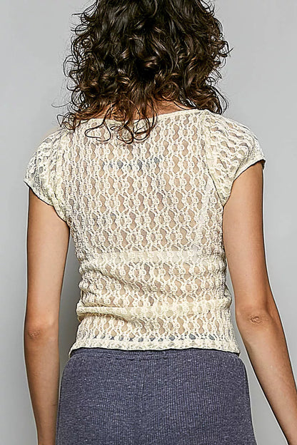pol sweetheart neck Pol Sweetheart Neck Lace Short Sleeve Top view 4 (top) - shop at us.meeeshop