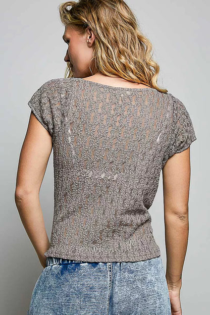 pol sweetheart neck Pol Sweetheart Neck Lace Short Sleeve Top view 4 (top) - shop at us.meeeshop