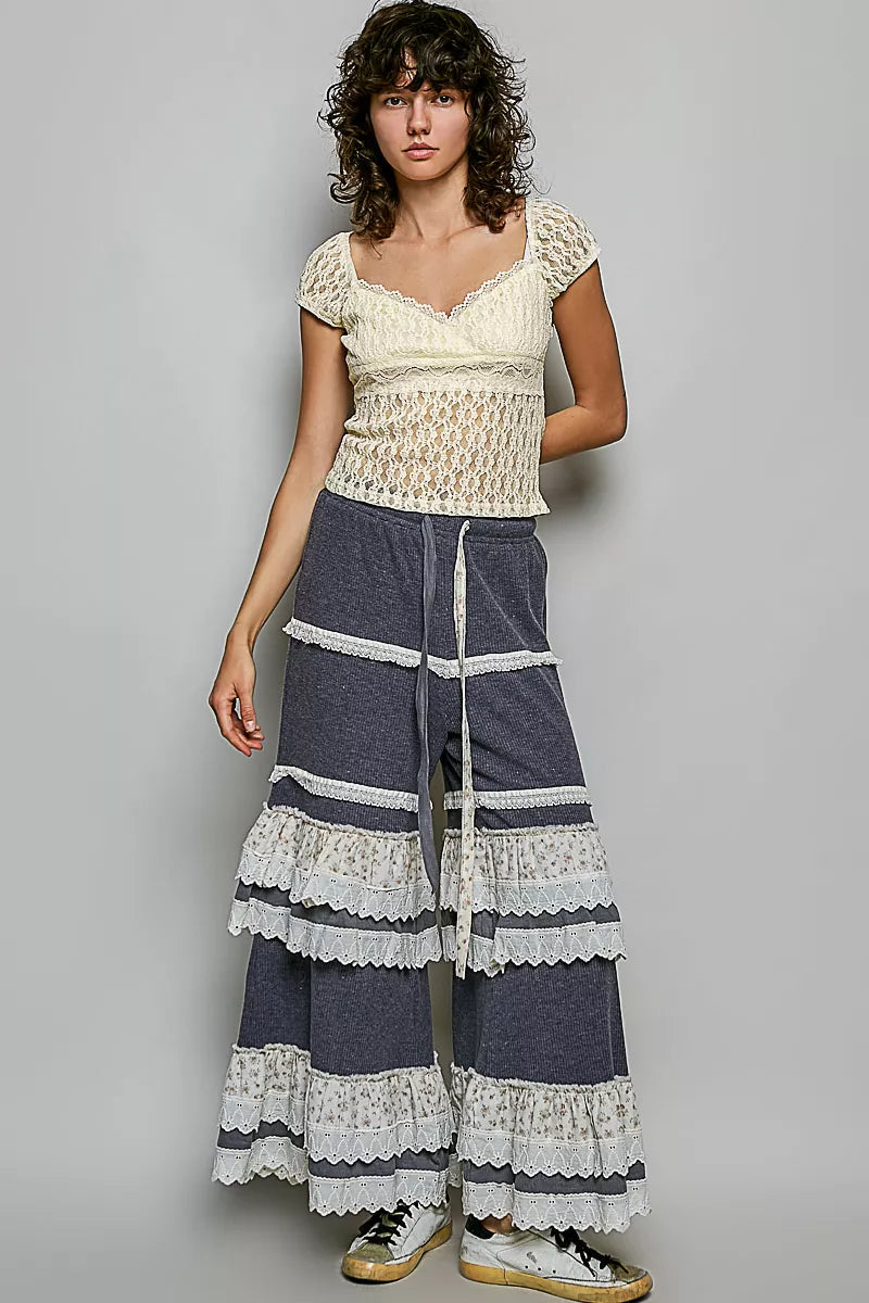 pol sweetheart neck Pol Sweetheart Neck Lace Short Sleeve Top view 5 (top) - shop at us.meeeshop