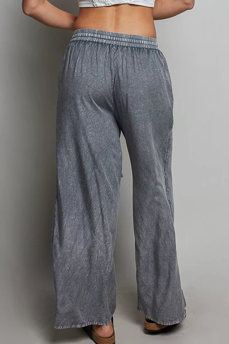 Pol Tassel Drawstring Embroidered Wide Leg Woven Pants CHARCOAL view 3 (bottom) - pol pants, pol woven  - shop at us.meeeshop