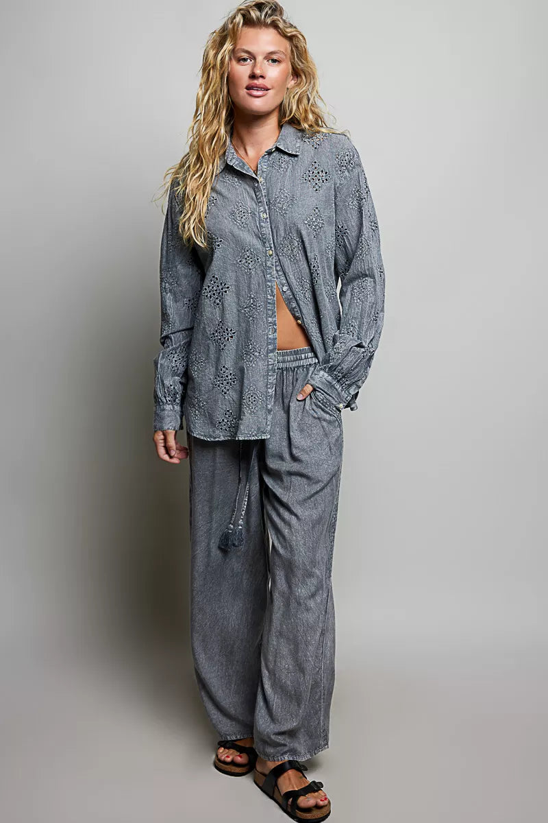 Pol Tassel Drawstring Embroidered Wide Leg Woven Pants view 5 (bottom) - pol pants, pol woven pants, po - shop at us.meeeshop