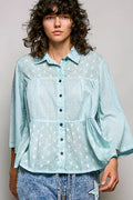 Pol Tonal Dot Weave Textured Button Front Shirt AQUA (top) - pol shirt, pol button shirt, pol tonal dot - shop at us.meeeshop