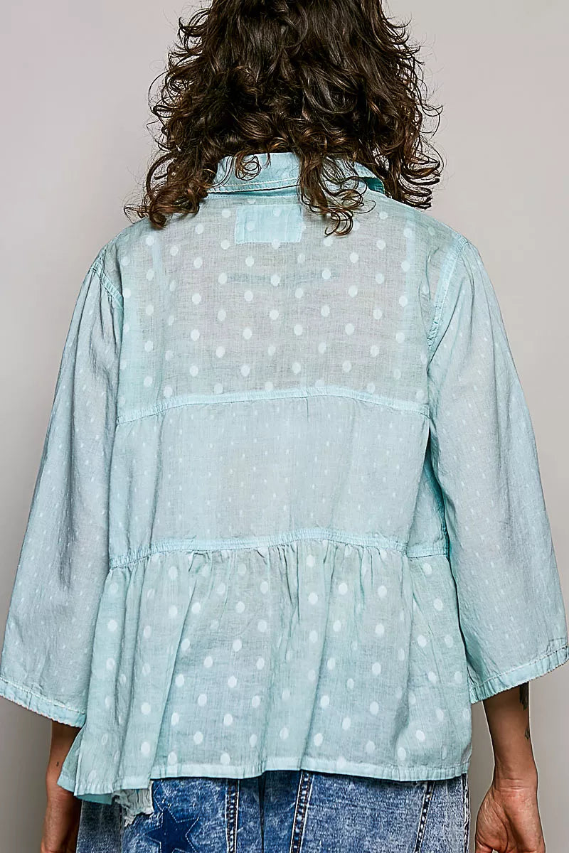 Pol Tonal Dot Weave Textured Button Front Shirt AQUA view 3 (top) - pol shirt, pol button shirt, pol to - shop at us.meeeshop