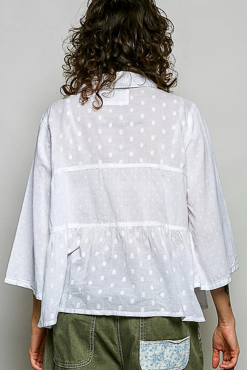 Pol Tonal Dot Weave Textured Button Front Shirt OFF WHITE view 3 (top) - tonal minimum dot, tonal dot,  - shop at us.meeeshop