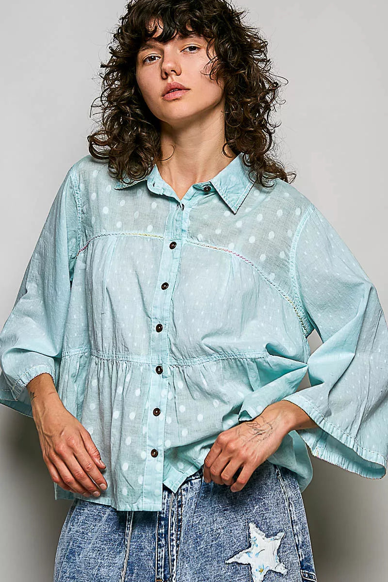 Pol Tonal Dot Weave Textured Button Front Shirt view 4 (top) - pol shirt, pol button shirt, pol tonal d - shop at us.meeeshop