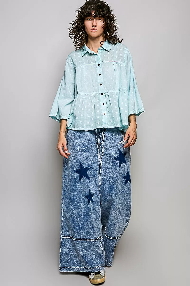 Pol Tonal Dot Weave Textured Button Front Shirt view 5 (top) - pol shirt, pol button shirt, pol tonal d - shop at us.meeeshop