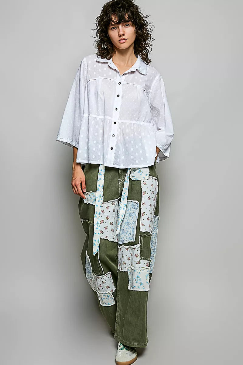Pol Tonal Dot Weave Textured Button Front Shirt view 5 (top) - tonal minimum dot, tonal dot, polka dot  - shop at us.meeeshop