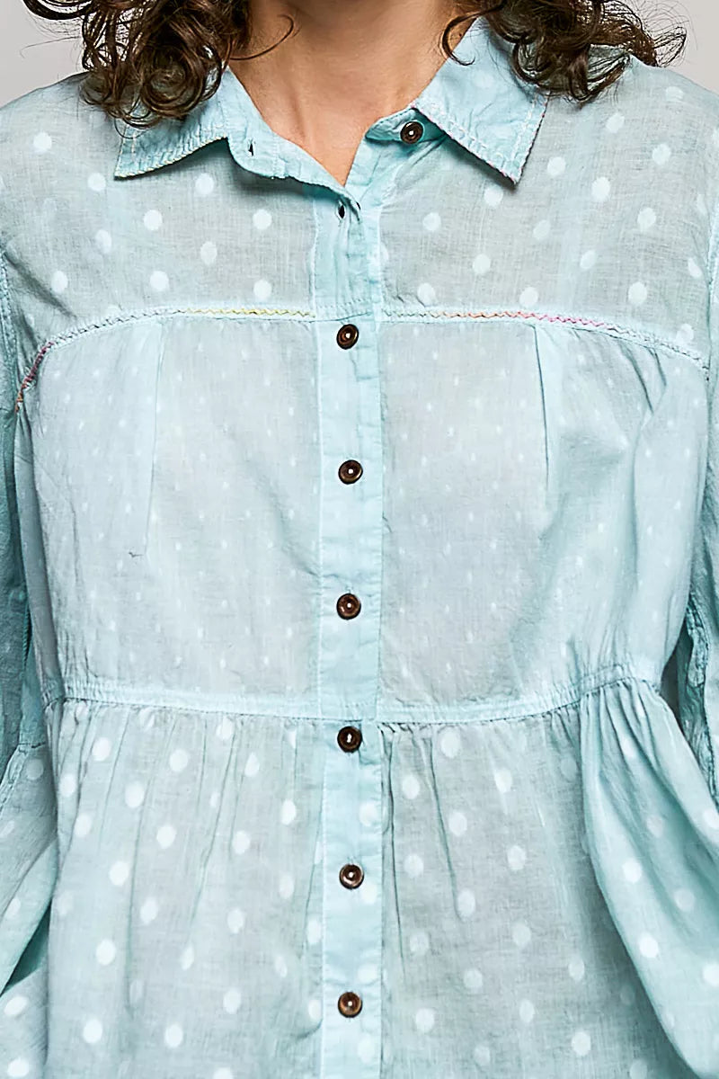 Pol Tonal Dot Weave Textured Button Front Shirt view 6 (top) - pol shirt, pol button shirt, pol tonal d - shop at us.meeeshop