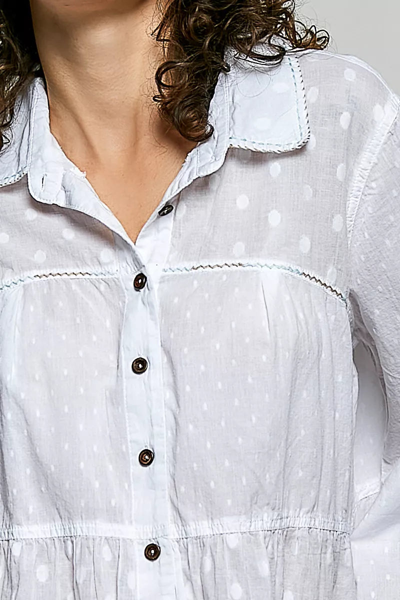 Pol Tonal Dot Weave Textured Button Front Shirt view 6 (top) - tonal minimum dot, tonal dot, polka dot  - shop at us.meeeshop