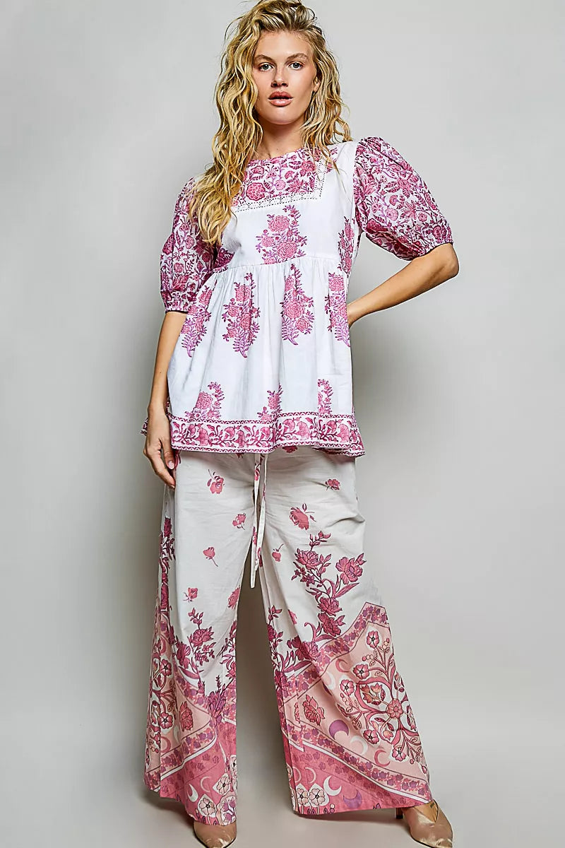 Pol Vintage Hand Block Print Floral Woven Blouse view 5 (top) - pol blouse, pol woven blouse, pol vinta - shop at us.meeeshop
